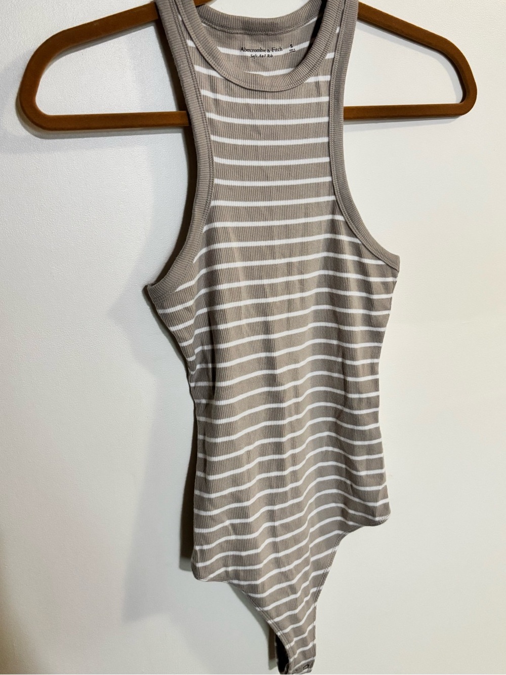 Abercrombie & Fitch Taupe and White Striped Ribbed Tank Bodysuit